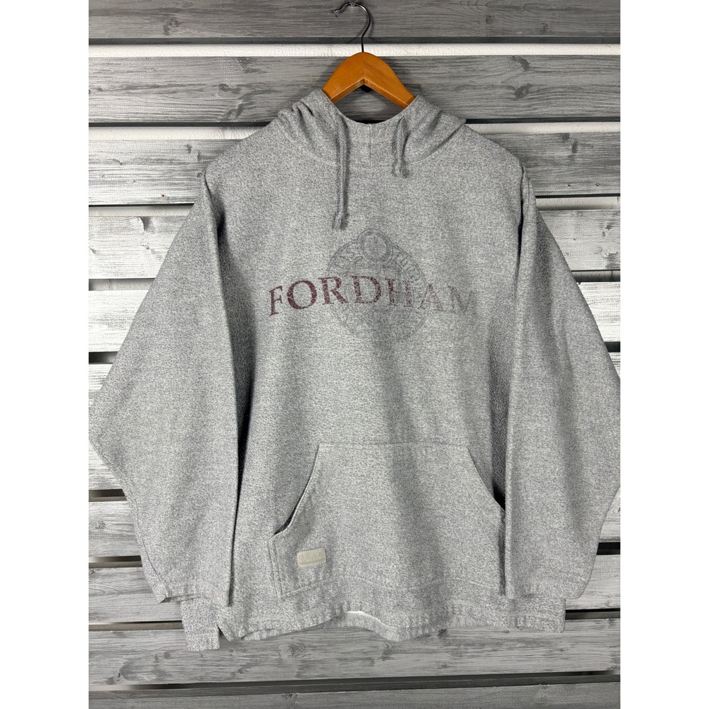 Vintage y2k Fordham University Hoodie Mens Large Grey Heavy Fleece Sweatshirt L